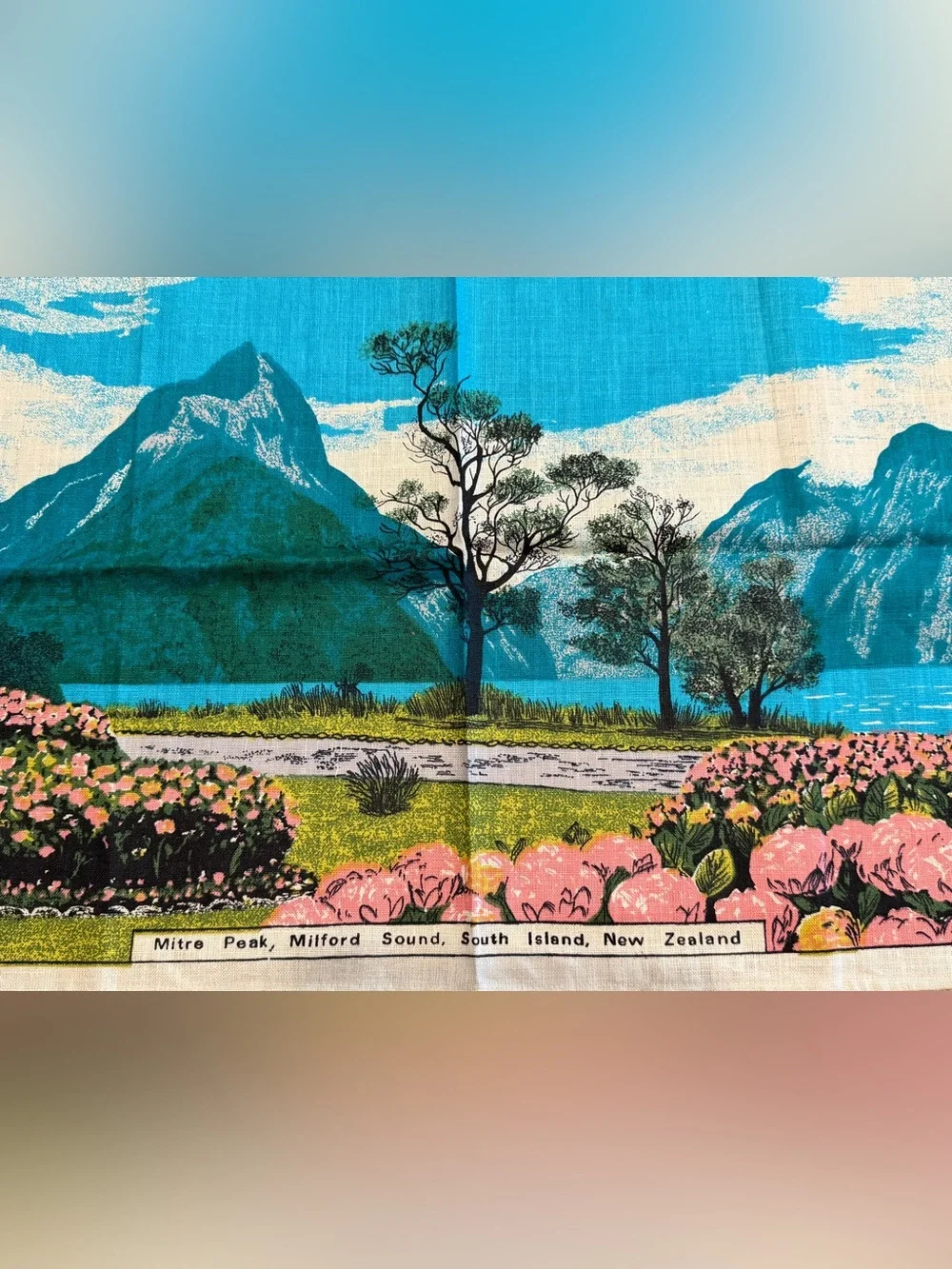 Vintage Mitre Peak Milford Sound New Zealand Linen Tea Towel NEW